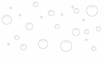 zeep bubbels drijvend bw schets tekenfilm animatie. dromerig gom bubbels. Frisdrank koolzuurhoudend het wassen water 4k video beweging grafisch. sprankelend 2d monochroom lineair geanimeerd voorwerpen geïsoleerd Aan wit achtergrond