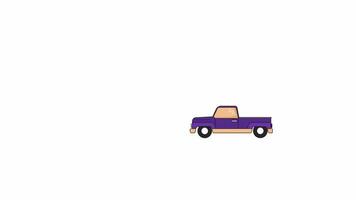 Pickup truck riding line 2D object animation. Pick up truck farm flat color cartoon 4K video, alpha channel. Old fashioned car side view. Countryside farmer vehicle animated item on white background video