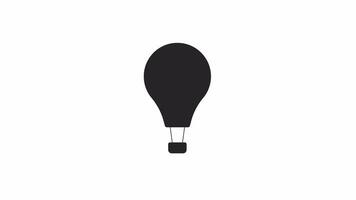 Floating hot air balloon bw outline 2D object animation. Airship transportation monochrome linear cartoon 4K video. Aerial flight. Transportation sky animated item isolated on white background video