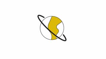 Universe saturn planet floating line 2D object animation. Solar system planetary flat color cartoon 4K video, alpha channel. Exploration space. Saturn ring animated item on white background video