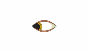 Groovy eye looking sideways line 2D object animation. Creepy bizarre human eye. Watching curious flat color cartoon 4K video, alpha channel. Observing gaze spooky animated item on white background video