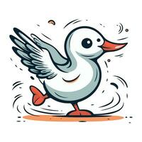 Duck flying on a white background. Vector illustration in cartoon style.