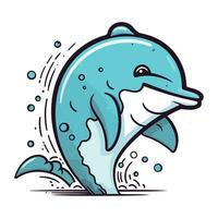 Cute cartoon dolphin isolated on a white background. Vector illustration.