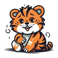 Cute cartoon tiger. Vector illustration. isolated on white background.