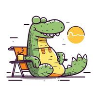 Crocodile in a sun lounger. Vector illustration.