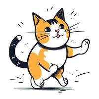 Cute cartoon cat on white background. Vector hand drawn illustration.