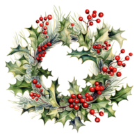 Watercolor Christmas wreaths. Holiday wreaths Clipart, Cozy Winter Clipart. AI Generated png