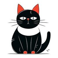 Black cat sitting on white background. Vector illustration in flat style.