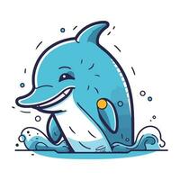 linda dibujos animados delfín aislado en un blanco antecedentes. vector ilustración.