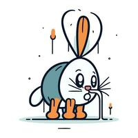 Easter bunny with candle. Vector illustration. flat cartoon style.