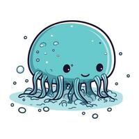 Cute cartoon jellyfish on a white background. Vector illustration.