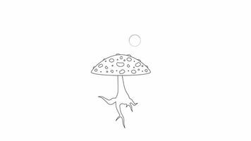 Hallucinogenic fungus fly agaric bw outline 2D object animation. Poison mushroom blowing bubbles monochrome linear cartoon 4K video. Amanita psychedelics animated item isolated on white background video