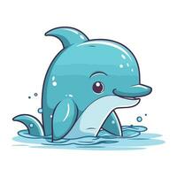 Cute cartoon dolphin. Vector illustration isolated on a white background.