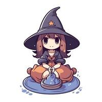 Illustration of a Cute Little Girl Wearing Witch Costume Celebrating Halloween vector
