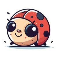 Cute cartoon ladybug character on white background. Vector illustration.