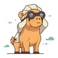 Cute cartoon hippopotamus in helmet and glasses. Vector illustration