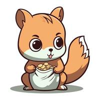 Cute squirrel with a bag full of food cartoon vector illustration.