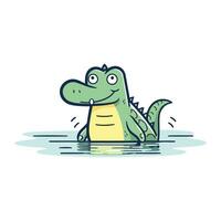 Crocodile in water. Cute cartoon character. Vector illustration.