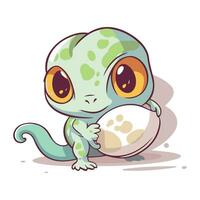 Cute cartoon lizard with egg. Vector illustration isolated on white background.