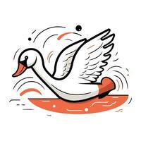 Vector illustration of a swan with a surfboard on a white background.