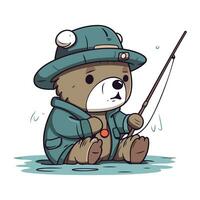 Illustration of a Cute Bear Holding a Fishing Rod and Fishing vector