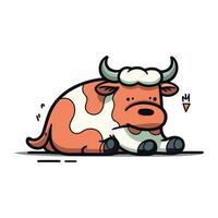 Cartoon cow lying on the ground. Vector illustration in flat style.