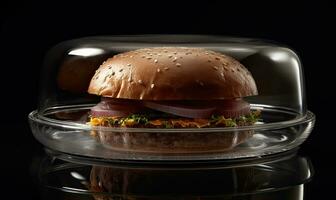 Quick and delicious burger fix at fast food restaurant Creating using generative AI tools photo