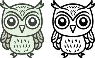 Cute Owl doodle style vector illustration, Cute owlet, night bird doodle cartoon style colored and black and white line art for coloring book stock vector image