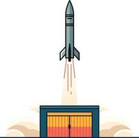 Missile swiftly exiting a silo, with smoke trails behind it, set against a clear sky background, vector illustration, Bomb missile or rocket exiting the silo, stock vector image