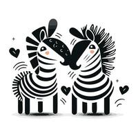 Cute zebra couple in love. Vector illustration. Cartoon style.