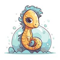 Cute cartoon seahorse in the water. Vector illustration.