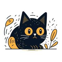 Cute black cat with eyes. Vector illustration in doodle style.