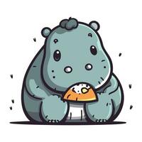 Cute hippopotamus with mushroom. Vector illustration in cartoon style