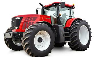 Contemporary red farm tractor isolated on white background. Creating using generative AI tools photo