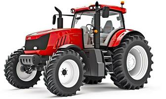 nuevo rojo tractor para granja trabajo en un llanura blanco superficie. creando utilizando generativo ai herramientas foto