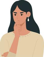 Female thinking of issues flat style vector image,  Woman in a problem thinking stock vector image