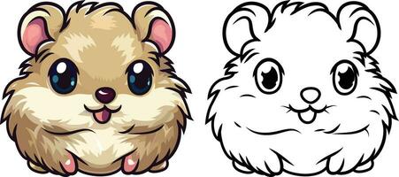 Cute dwarf russian hamster cartoon mascot character vector illustration, Hamster, rat, rodent colored and black and white stock vector image