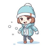 Cute little girl in winter clothes. Winter fashion. Vector illustration.