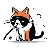 Cute cartoon cat character. Vector illustration in line art style.