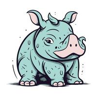 Cute cartoon rhinoceros. Vector illustration on white background.