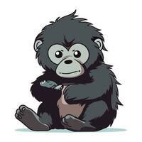 Vector illustration of a gorilla sitting with a knife in his hand.