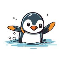 Cute penguin swimming in the water. Vector illustration. Cartoon style.