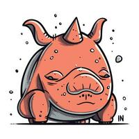 Cartoon angry rhinoceros. Vector illustration on white background.