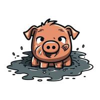 Cute pig in water. Vector illustration isolated on white background.