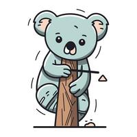 Cute koala bear sitting on a tree. Vector illustration.