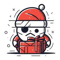Cute santa claus with a gift box. Vector illustration.