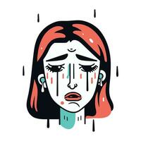 Crying woman. Vector illustration in sketch style. Hand drawn girl.