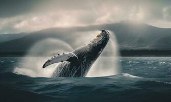 Whale breaching in the deep blue sea Creating using generative AI tools photo