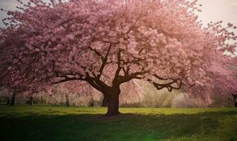 The cherry blossom sakura tree in springtime was a sight to behold. Creating using generative AI tools photo