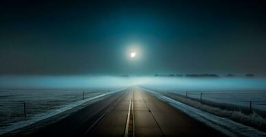 Asphalt road stretching into the distance, night landscape - AI generated image photo